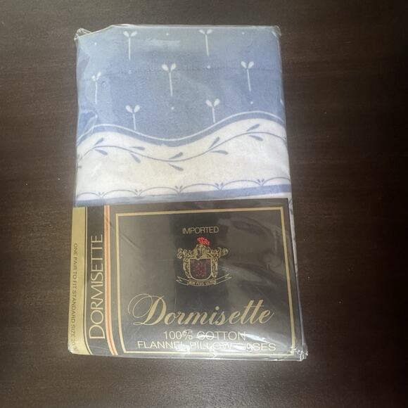 VTG New Dormisette Flannel Full Double Flat Sheet 2 Pillowcases 100% Cotton Blue - Picture 4 of 14